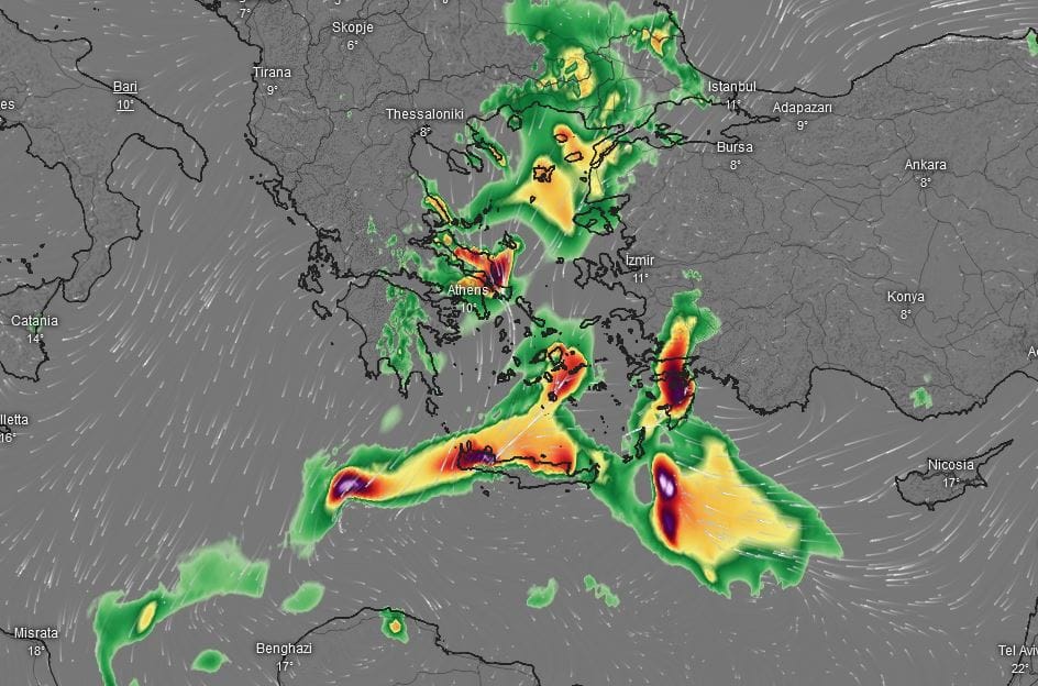 Χάρτης υετού για Δευτέρα