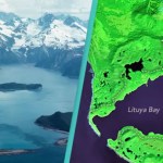 Lituya Bay Alaska mega tsunami 1958 forest destruction visible from space satellite view