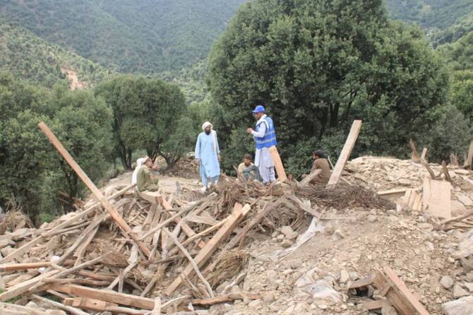“Destroyed homes in eastern Afghanistan after the third 2025 earthquake in Kunar province”
