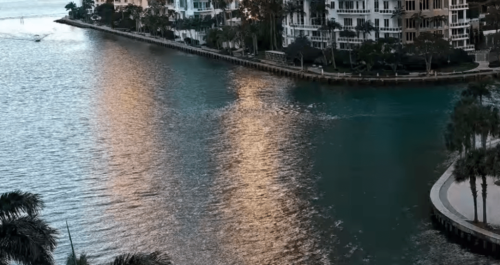 Miami River live cam showing Brickell Avenue Drawbridge and city skyline
