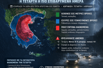 Ισχυρή κακοκαιρία στην Ελλάδα με έντονες βροχές και καταιγίδες και θυελλώδεις ανέμους