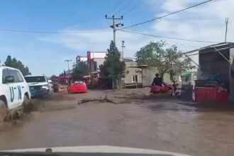 Severe flooding in Afghanistan with damaged homes and submerged roads after heavy rainfall