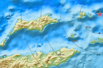 Map showing earthquake epicenter near Southwest Maluku Indonesia with magnitude 6.2 event