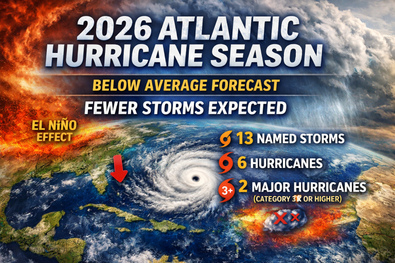 “Atlantic hurricane season 2026 forecast map El Niño tropical storms”