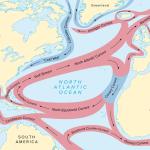 Χάρτης της κυκλοφορίας του Ατλαντικού (AMOC) με θερμά και ψυχρά θαλάσσια ρεύματα