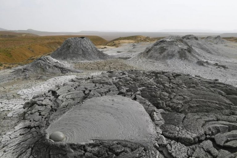 mud volcano eruption Azerbaijan Absheron Peninsula night geological activity