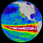 Χάρτης του τροπικού Ειρηνικού που δείχνει ενίσχυση θερμών ανωμαλιών και πιθανή ανάπτυξη ισχυρού El Niño για το 2026/2027