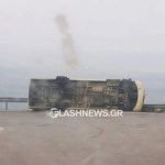 Αναποδογυρισμένο λεωφορείο σε ορεινό δρόμο της Κρήτης μετά από ισχυρούς ανέμους